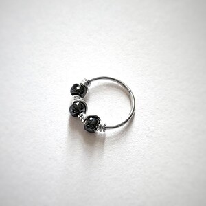 Sterling Silver 20g Beaded Helix Cartilage Seamless Hoop Earring. Hematite. 8mm or 10mm Inside Diameter. Helix Piercing