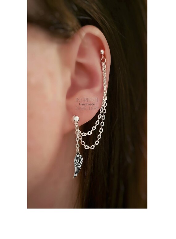 Angel wing Feather Silver Ear Cuff Clip Cartilage clip-on earring upper helix UK