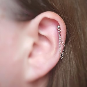 Helix Cartilage Earring. Stainless Steel Trace Chain Single Earring. Chain and Stud. Men's Women's Unisex. Helix Piercing