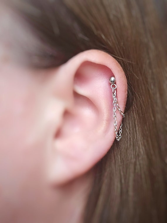 Helix Cartilage Earring. Stainless Steel Trace Chain Single Earring. Chain and Stud. Men s Women s Unisex. Helix Piercing Etsy Canada