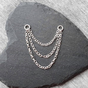 925 Sterling Silver Triple Chain for Helix Cartilage Barbell Labret. Ear Chains. No Barbell Included. Fits 18g 16g Gauge Barbell