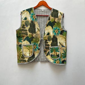 Handmade Cotton Patchwork Quilted Vest, Boho Sleeveless Jacket