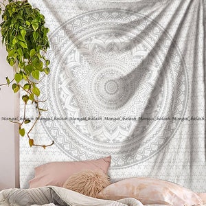 Silver Tapestry Silver Ombre Tapestry Wall Hanging Hippie Mandala Tapestry College Dorm Tapestry Mandala Tapestry Dorm Decor Indian