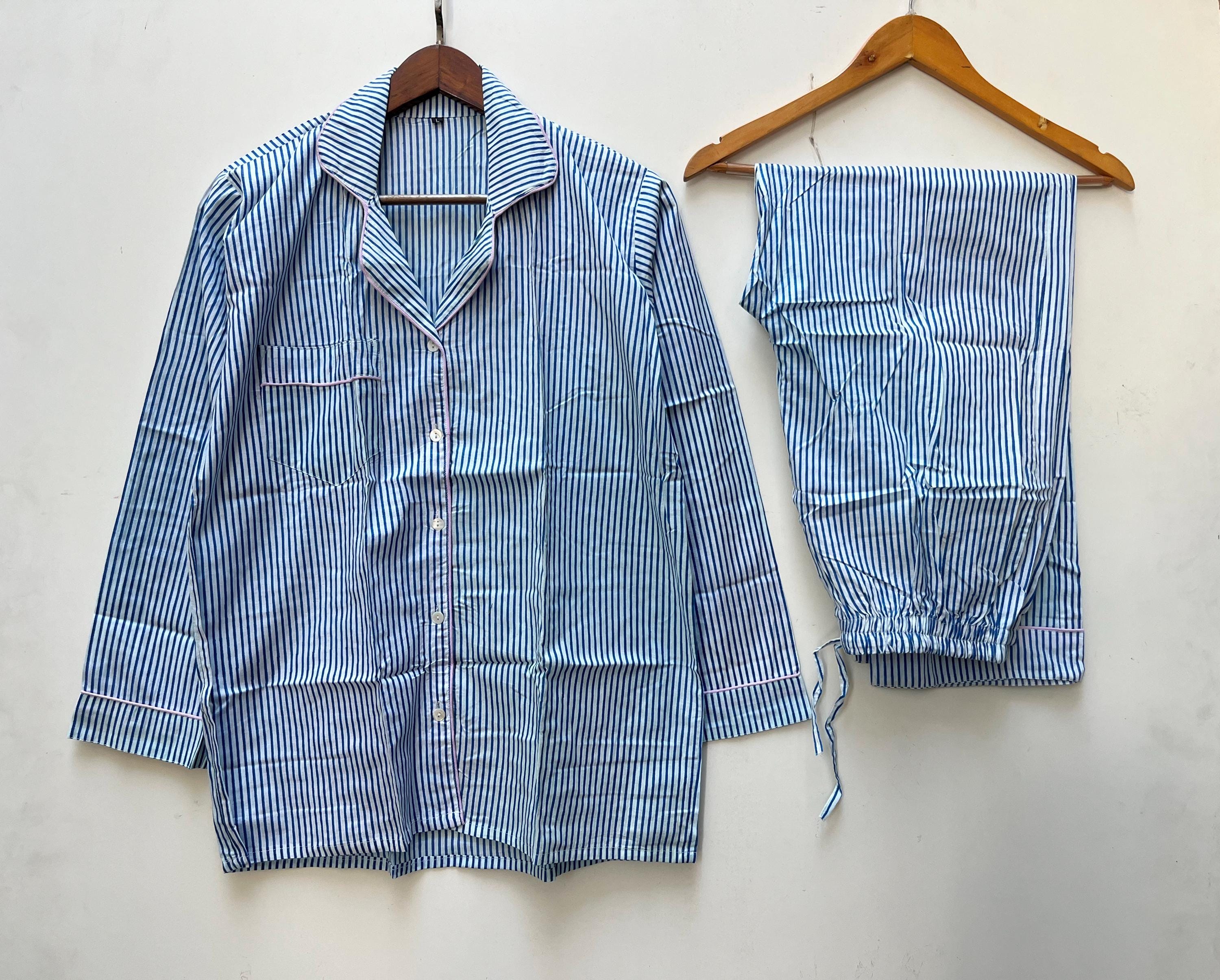 Handmade Indian Cotton Pajama Set: Striped Soft Nightwear