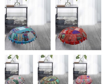 Round Patchwork Floor Pillow Cover: Bohemian Meditation Cushion, 32 Inch