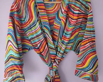 Katoenen kimonobadjas met blokprint: kamerjas in bohostijl