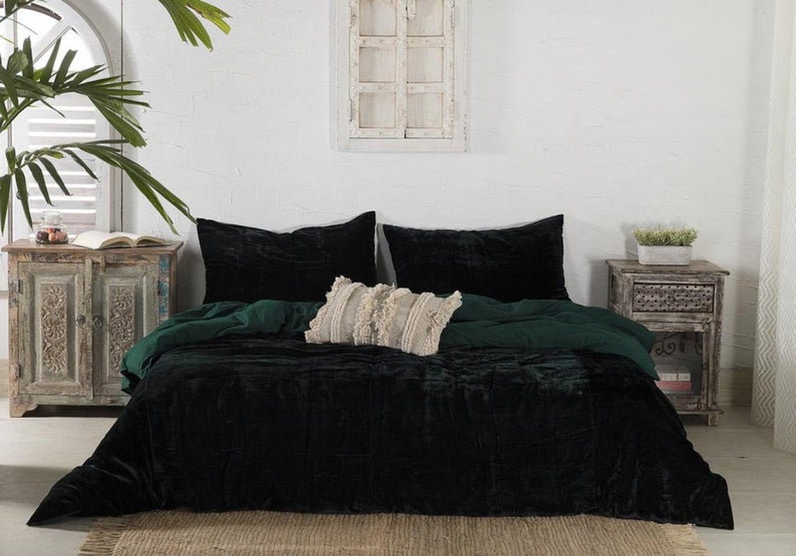 Luxury Dark Green Velvet Duvet Cover Ultra Luxe Crushed Etsy