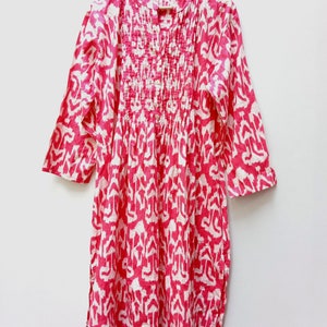 Midi Dress, Mini Dress, Ikyat Long Block Print Dress, Deep Neck with string closer Cotton dress Summer dress women with sleeves
