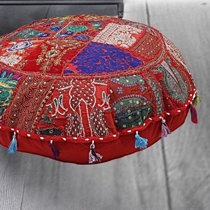 32&quot; Indian Handmade Patchwork Round Floor Cushion Cover Home Decor Embroidered Vintage Cushion Cover Seating Floor Pillow Cover