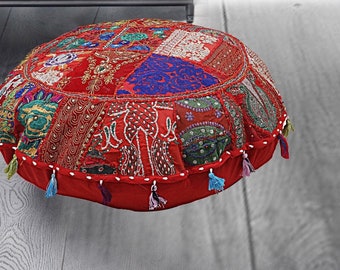 32" Indian Patchwork Floor Pillow Cover: Handmade Vintage Ottoman Pouf