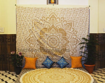 Boho Mandala Wall Tapestry: Queen Size Cotton Throw