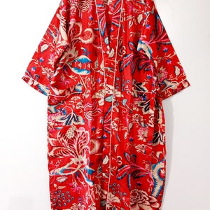 Cotton kimono Robes, Red Floral print Kimono, Soft and comfortable Bath robes, wrap dress, House Coat Robe Red