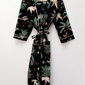 Safari Print Cotton Kimono, Woman Bath Robe, Shower Robe, Loungwear, House Coat Robe, Cadeau voor haar