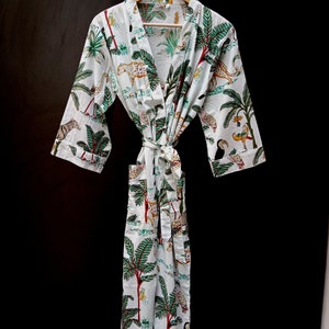 Safari Print Cotton Kimono, Woman Bath Robe, Shower Robe, Loungwear, House Coat Robe, Cadeau voor haar