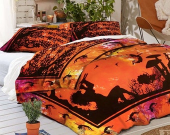 Elephant Tree Print Queen Duvet Cover Set: Bohemian Mandala Bedding