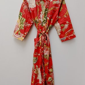 Cotton kimono Robes, Red Big Floral print Kimono, Soft and comfortable Bath robes, wrap dress, House Coat Robe Pink