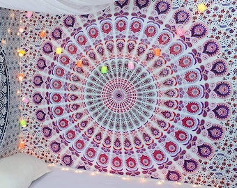 Peacock Mandala Tapestry: Bohemian Hippie Wall Hanging