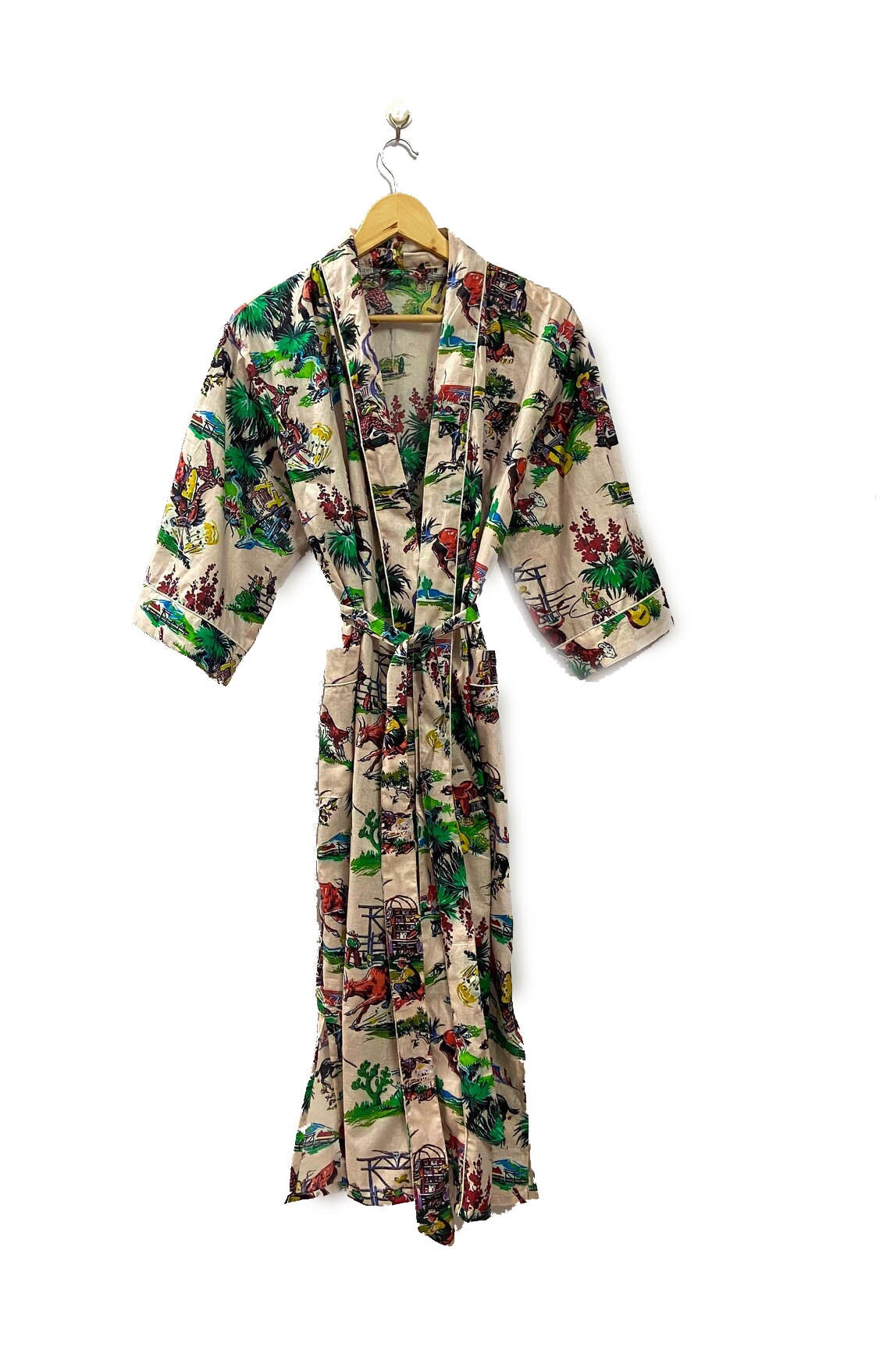 Cowboy Print Cotton Kimono Robe: Soft Boho Bath Wrap - Etsy