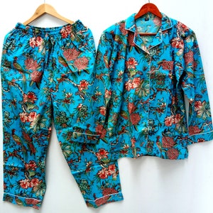 Flower Bird Print Cotton Pajama Set: Bridal Party PJs