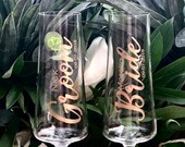 Personalized wedding glasses Mr and Mrs Laser engraved Anniversary gift Personalized Engraved Wedding champagne flutes cake server, Set of 6