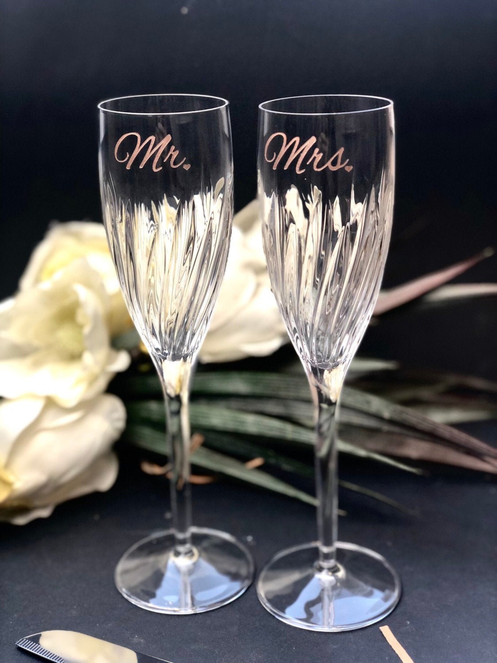 Engraved wedding CRYSTAL champagne flutes Mr and Mrs Laser Etsy