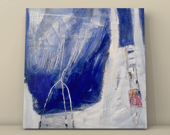 Blaue Wandkunst, fertig zum Aufhängen, abstrakte Malerei