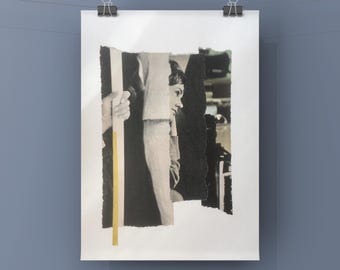 Handgemachte Collage Kunst, Vintage Papier Minimal Kunst, 21 x 30 cm Wandkunst