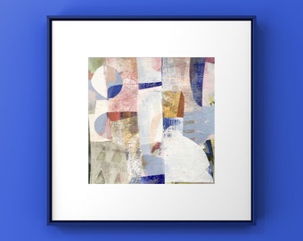 Colorful Abstract Painting: Acrylic & Collage, 8x8 Original Art