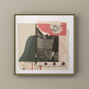 Collage artistico astratto minimale su carta vintage, decorazione originale per pareti interne (15 x 15 cm)