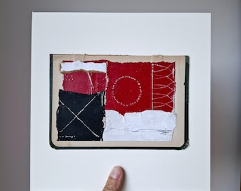 Zeitgenössische Collagenkunst, minimale handgemachte Collagenkunst, abstrakte Collage auf Vintage Buchumschlag, erschwingliche Kunst, Papiercollage, Collagenkunst