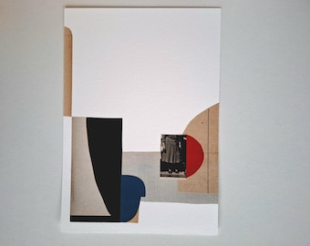 Vintage Papiercollage, Minimales Abstraktes Kunstwerk, 21 x 30 cm Wandkunst