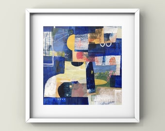 Abstract painting on paper, blue abstract art, modern wall art, contemporary wall art, affordable painting, original mixed media artwork