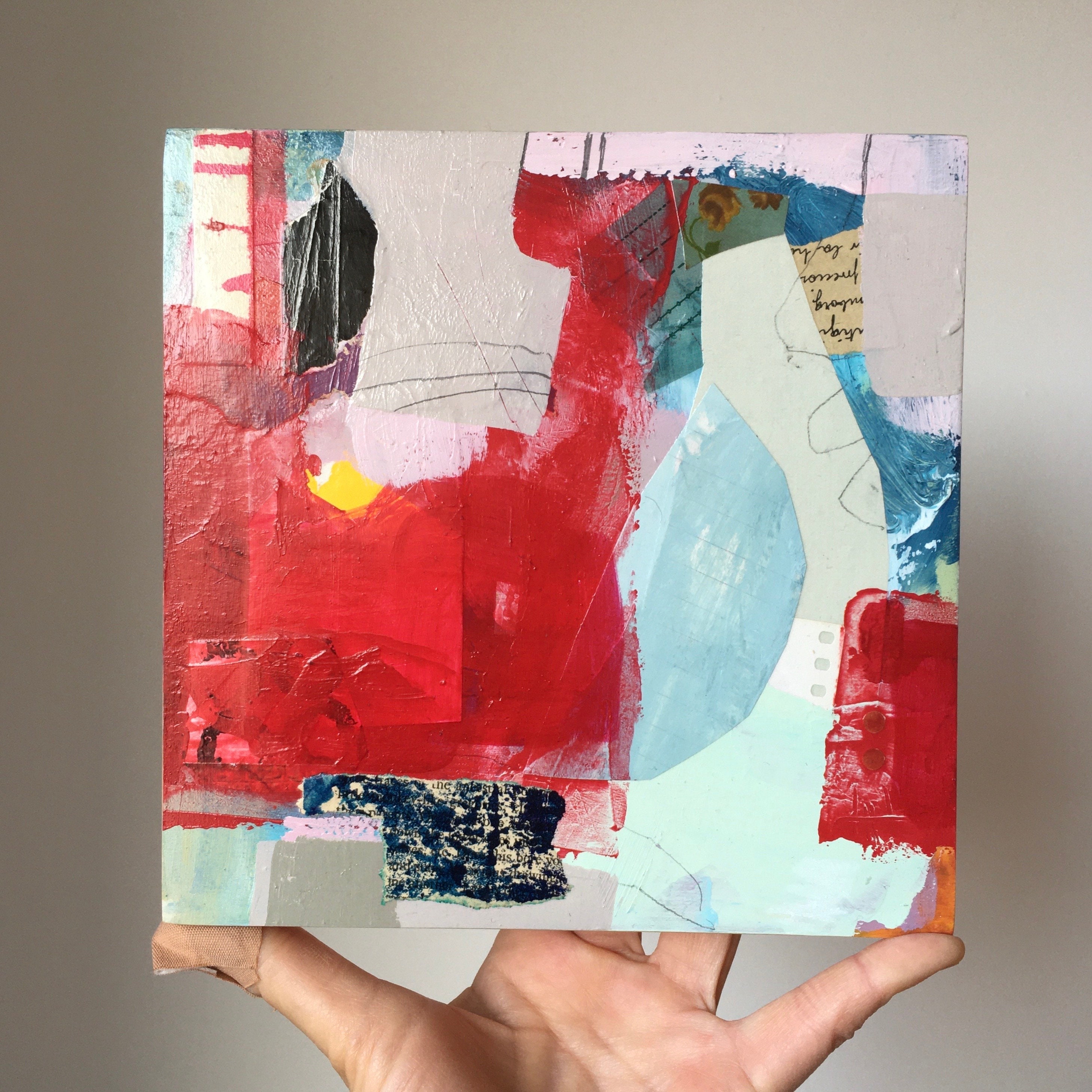 Klaar om abstract schilderij op te hangen, abstracte kunst op houten paneel, rood abstract schilderij, originele kunst, kleurrijke abstracte kunstwerken, 8x8 kunst aan de muur