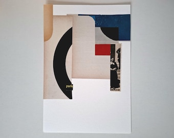 Original Minimal Kunstwerk, Vintage Papier Collage Kunst, 21 x 30 cm Wandkunst