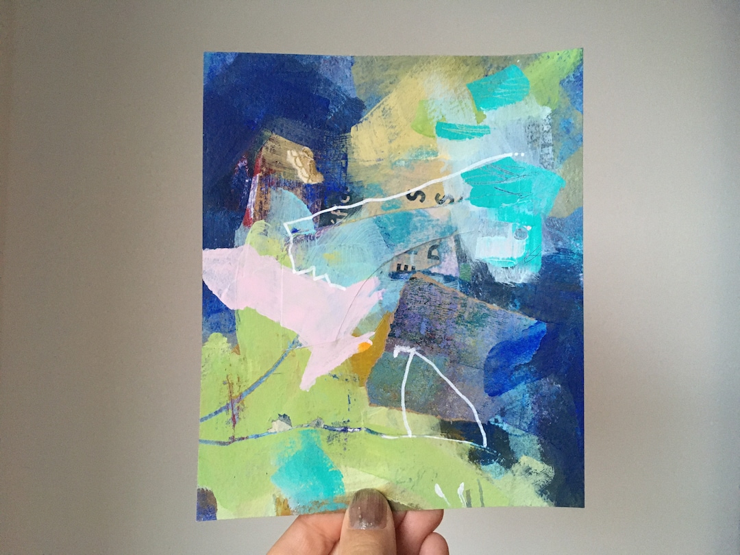 Abstract Art on Paper, Small Abstract Wall Art, Acrylic Painting in