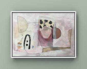 Ausdrucksstarke abstrakte Malerei auf Papier, zeitgenössische Interior-Kunst, moderne abstrakte, rosa farbene abstrakte Malerei, Mixed Media Kunst, Acrylmalerei