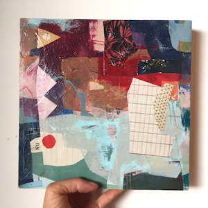 Oryginalny abstrakcyjny obraz w technice mieszanej: Kolorowy, gotowy do powieszenia obraz 10x10
