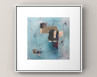 Original Abstract Painting on Paper: Acrylic Collage, Contemporary Wall Art 20 by 20 cm