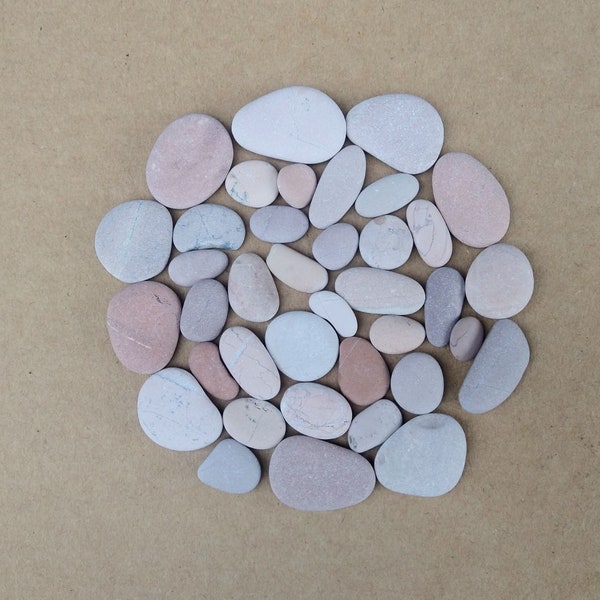 40 Pink Flat Pebbles, Pebble Art Supply, Oval, Round, Long, Irregular Pink Stones, Small Beach Stones, Pebble Stack, Pink Rocks, Craft Stone