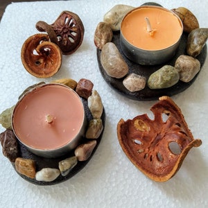 Candleholders with Colorful Rocks, Festive Decoration, Pebble Candle Holders Set, Natural Home Decor, Winter Decoration, Home Gift