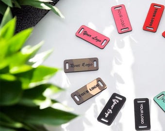 Personalized 28 mm x 12 mm Rectangle Faux Leather Labels - Engraved, Tags, Handmade Products, Label for Knitting or Crocheting