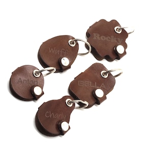 Sac Dog Tag en cuir avec gravure sur bouton-pression en marron | gravé des deux côtés | Rond, fleur, ovale et bien d'autres formes