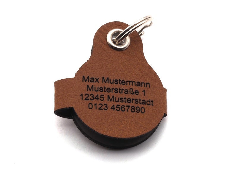 Dog tag bag with push button engraving Brown made of imitation leather engraved on both sides Diameter approx. Ø30mm image 8