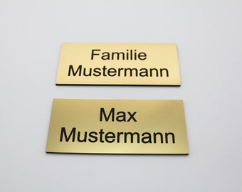 Briefkastenschild Klingelschild Türschild Gold Briefkasten Gravur Selbstklebend | wetterbeständig | Lasergravur | 60x20mm - 80x35mm