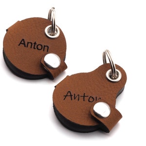 Dog tag bag with push button engraving Brown made of imitation leather engraved on both sides Diameter approx. Ø30mm image 1