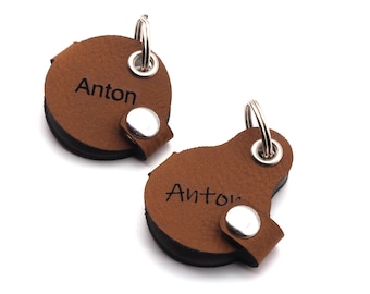 Dog tag bag with push button engraving Brown | made of imitation leather | engraved on both sides | Diameter approx. Ø30mm