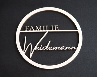 Door decoration with name made of wood | Front door, door sign, front door sign - hanging sign | personalized with family name