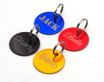 Dog Tag Round Engraving On Both Sides - Personalized | inclusive key ring | Address tag for dog collar | Black, Gold, Blue, Red