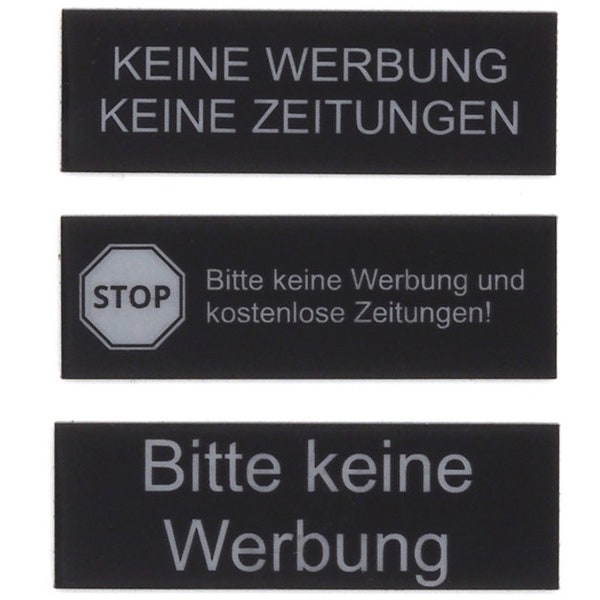 Bitte keine Werbung - Briefkastenschild | selbstklebend - wetterfest | schwarz und silber