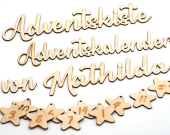 Letras de madera personalizables para calendarios y cajas de Adviento: delicadas decoraciones navideñas hechas de madera de abedul, perfectas para regalos de bricolaje